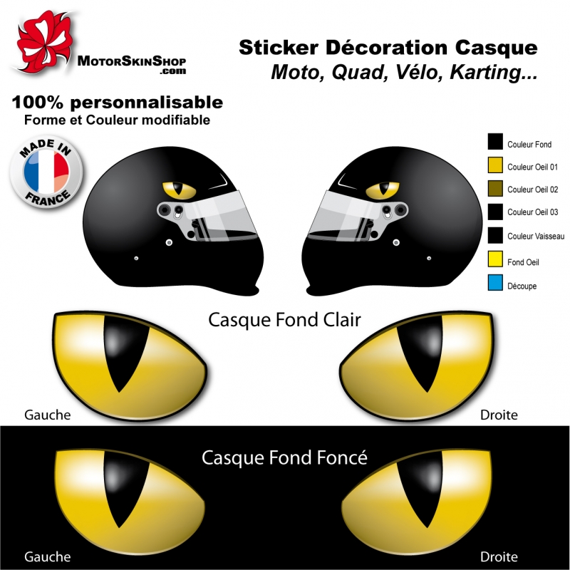 STICKER AUTOCOLLANT YEUX OEIL CASQUE MOTO SCOOTER POLY 