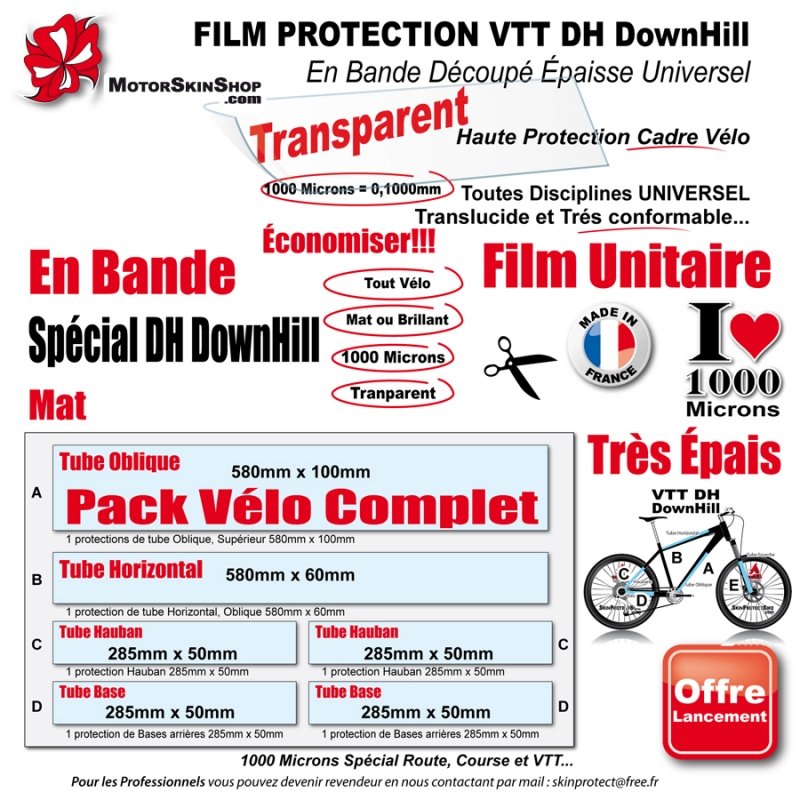 Kit Film Protection cadre VTT 500 Microns Universel Bande Découpé