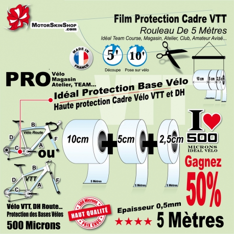 Rouleau Film Protection cadre VTT 500 Microns 10cm en rouleau PRO Finition  Brillant