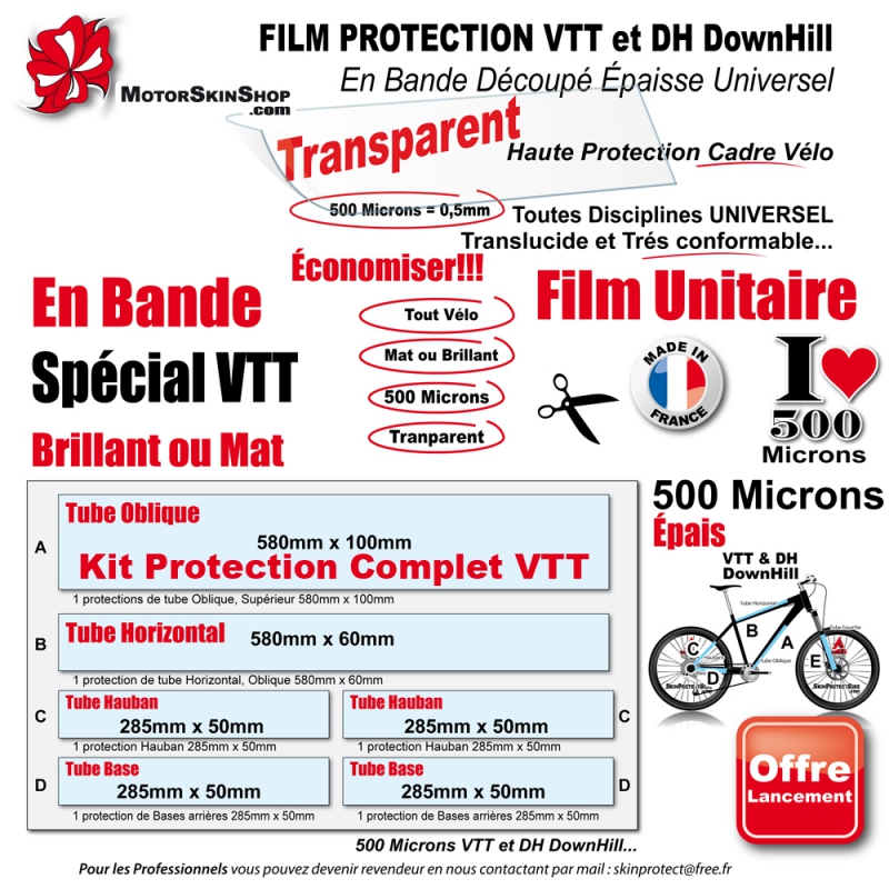 Rouleau Film Protection cadre VTT 500 Microns 7cm en rouleau PRO