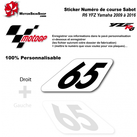 Sticker Numéro de course Sabot R6 YZF Yamaha 2009 à 2016