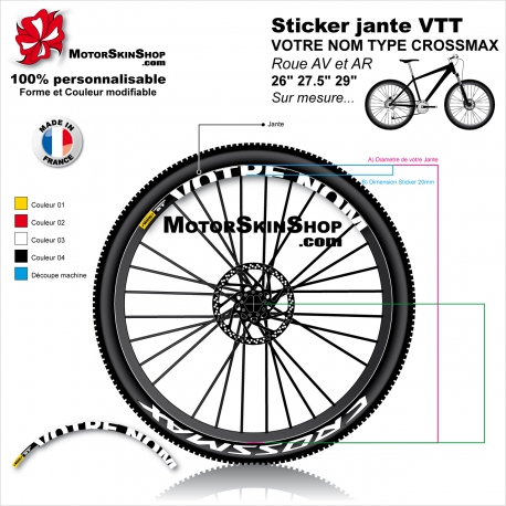 Sticker jante VTT Votre NOM Type CROSSMAX 26" 27.5" 29"