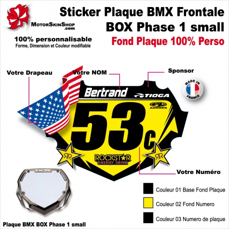 Sticker plaque BMX BOX Phase 1 small numéro nom age couleur pilote