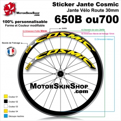 Sticker Jante COSMIC élite vélo roue 700 ou 650B 30MM