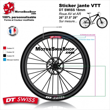 Sticker jante VTT DT SWISS 18mm pour jante 26" 27.5" 29"