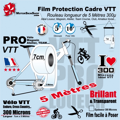 Rouleau Film Protection Cadre VTT PRO 300 Microns en rouleau 5 mètres