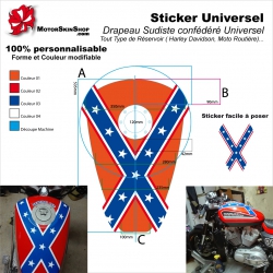 Sticker réservoir Drapeau Sudiste Confédéré Universel