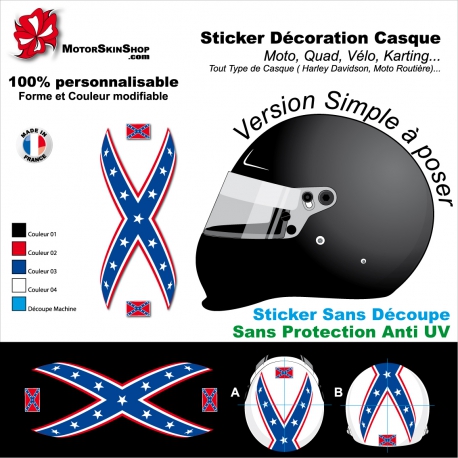 Sticker Casque Drapeau Sudiste Confédéré Design