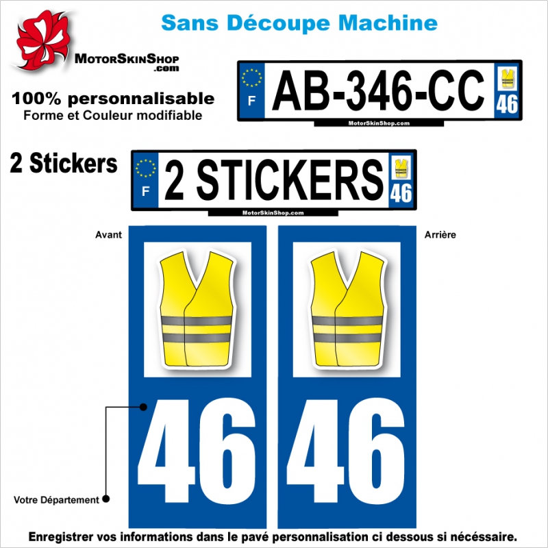 Stickers Plaque immatriculation Gilet Jaune Avant + Arriére