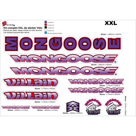 Sticker cadre Mongoose BMX Taille XXl 90-95