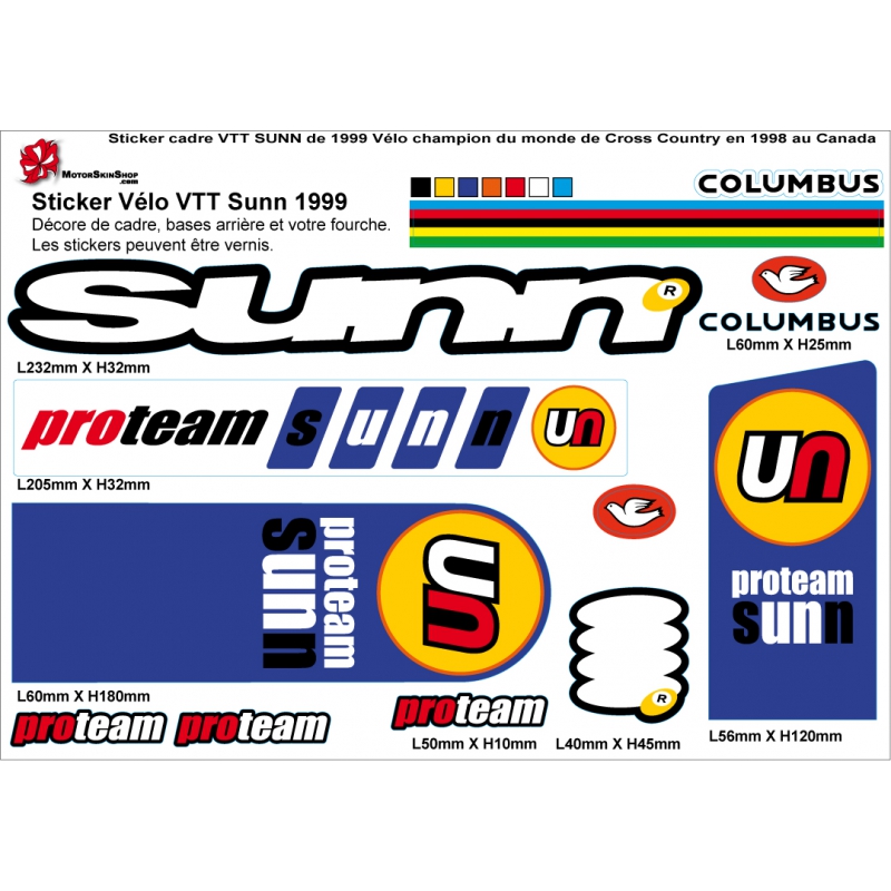 Sticker cadre VTT SUNN de 1999 Vélo champion du monde