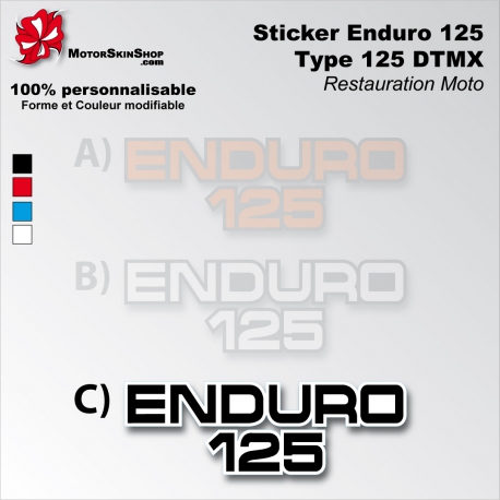 Sticker Enduro 125 Yamaha Type DTMX blanc Noir ou Rouge