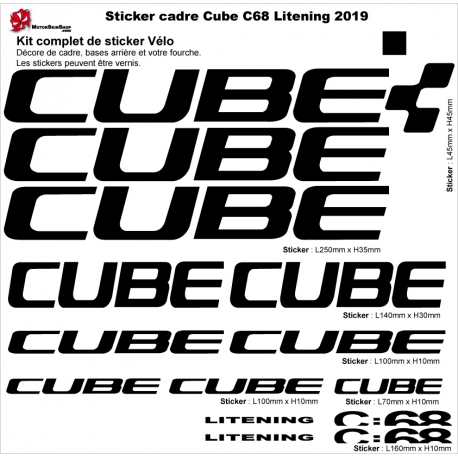 Sticker cadre Cube C68 Litening 2019 (Jaune Fluo possible)