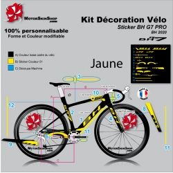 Sticker Cadre Vélo BH G7 PRO 2020 (Jaune Fluo possible)