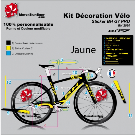 Sticker Cadre Vélo BH G7 PRO 2020 (Jaune Fluo possible)