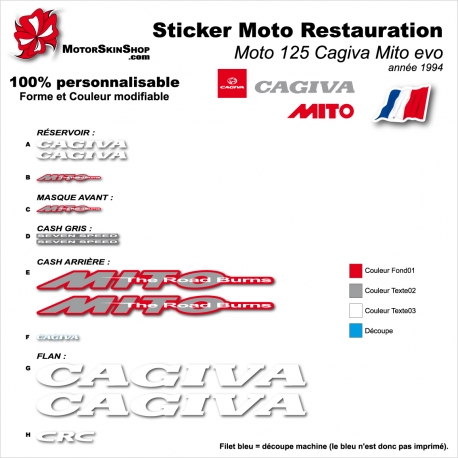Sticker 125 Cagiva Mito evo Moto Restauration type origine