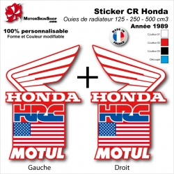 Sticker CR125 CR250 CR500 USA Ouies de Radiateur Honda 1989