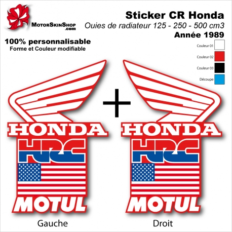 Sticker CR125 CR250 CR500 USA Ouies de Radiateur Honda 1989