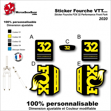 Sticker Fourche VTT FOX 32 Performance Front Fork 2020 Fourche Noir