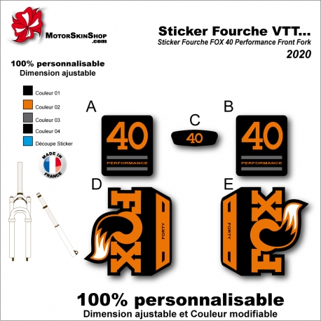 Sticker Fourche VTT FOX 40 Performance Front Fork 2020 Fourche Noir