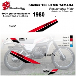 Sticker 125 DTMX Yamaha 1980 Réservoir Noir ou Blanc