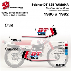 Sticker 125 DTMX DT 125 YAMHA 1986 à 1992 DT 125 Réservoir Noir ou Blanc Moto Vintage