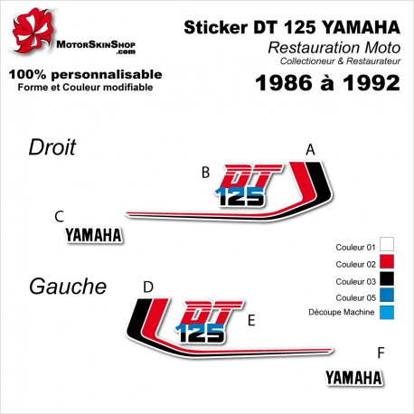Sticker 125 DTMX DT 125 YAMHA 1986 à 1992 DT 125 Réservoir Blanc ou noir