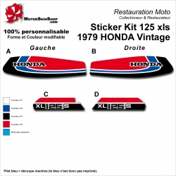 Sticker Kit 125 xls 1979 HONDA Vintage Noir Bleu Blanc