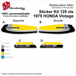 Sticker Kit 125 xls 1979 HONDA Vintage Noir Gris Jaune Réservoir et plaques latérales