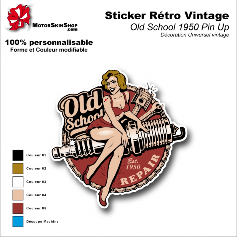Sticker Rétro Vintage Old School 1950 Pin Up Décoration Universel
