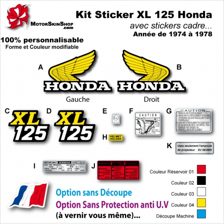 Kit Sticker XL 125 Honda autocollant cadre 1974 - 1978