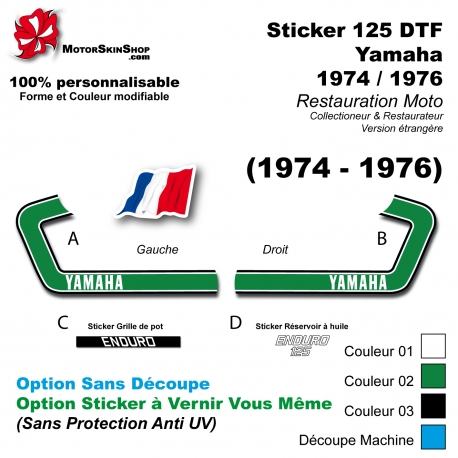 Sticker 125 DTF 1974 - 1976 Yamaha 1974 1975 1976 kit complet 4 autocallants