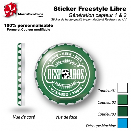 Sticker Capteur Freestyle Libre 1 et 2 autocollant Humour Capsule Bière Desperados