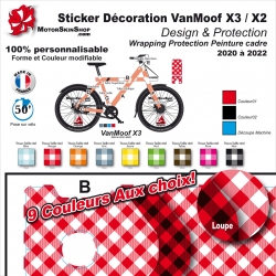 Kit Sticker Décoration VanMoof X3 / X2 Wrapping Tissus Vichy Vintage Protection Peinture cadre 2020 à 2022