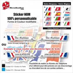 Sticker nominatif Vélo personnalisable plus drapeau Nom et Téléphone Sécurité 