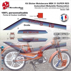 Kit Sticker Motobecane MBK 51 SUPER RED 1984 Mobylette