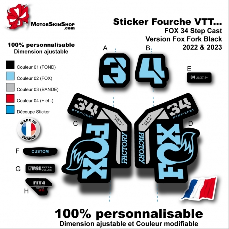 Sticker Fourche VTT FOX 34 Step Cast Version Fox Fork Black 2022 & 2023