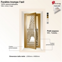 Sticker trompe l'œil petite fenêtre Tour Eiffel