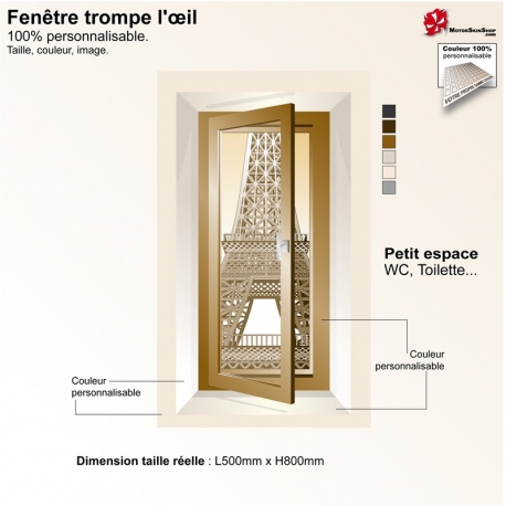 Sticker trompe l'œil petite fenêtre Tour Eiffel
