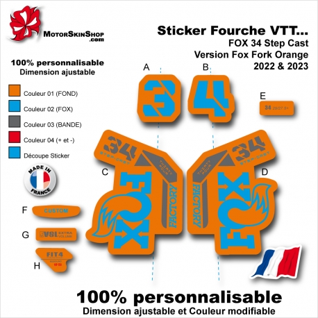 Sticker Fourche VTT FOX 34 Step Cast Version Fox Fork Orange 2022 2023