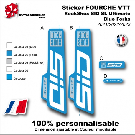 Sticker FOURCHE VTT RockShox SID SL Ultimate Blue Forks 2021 2022 2023