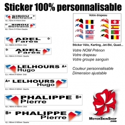 Autocollant stickers casque de moto identité groupe sanguin drapeau