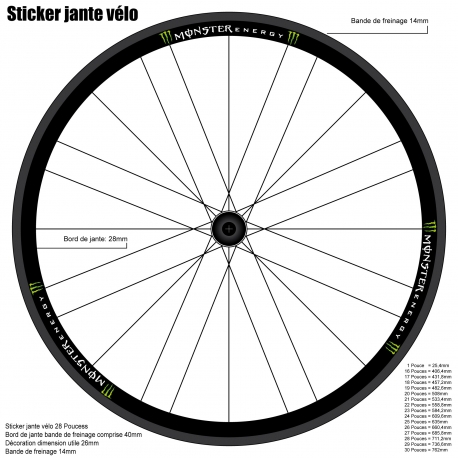 Sticker jante vélo Monster Energy personnalisable