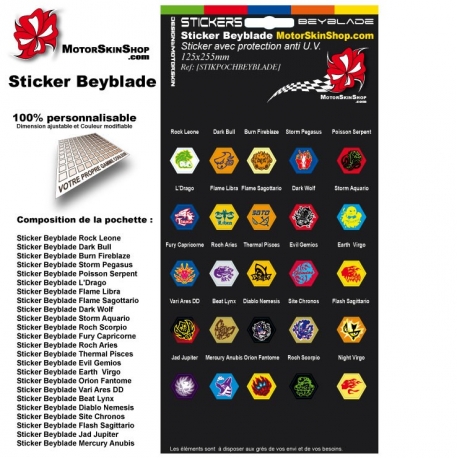Pochette Sticker Beyblade Toupie (25 stickers)