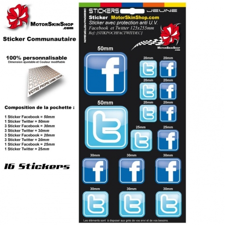 Pochette Sticker Facebook Twitter autocollant