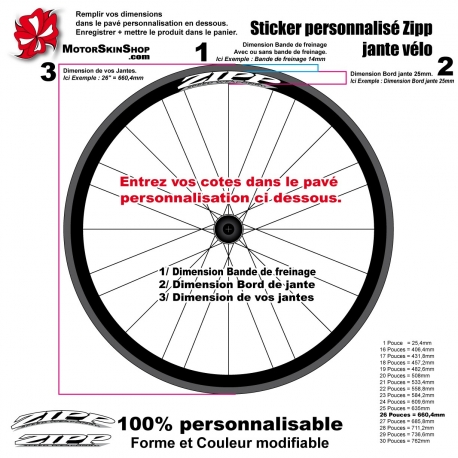 Sticker Zipp jante vélo dimension personnalisable