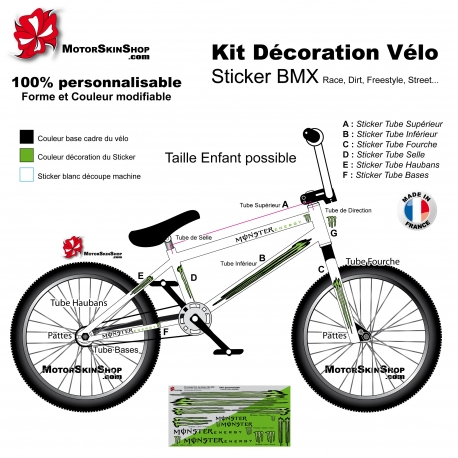 Kit décoration Vélo BMX Monster Energy Sticker complet