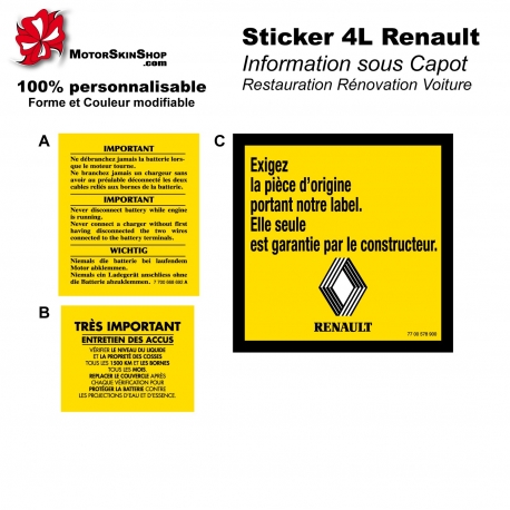 Sticker 4L Renault information capot 