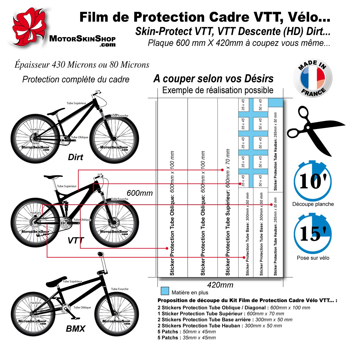 Bleu fluo Finest Folia Film de protection autocollant pour cadre de vélo Pour VTT BMX 34 pièces