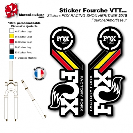 Sticker Fourche fox 2015 Noir Jaune Rouge